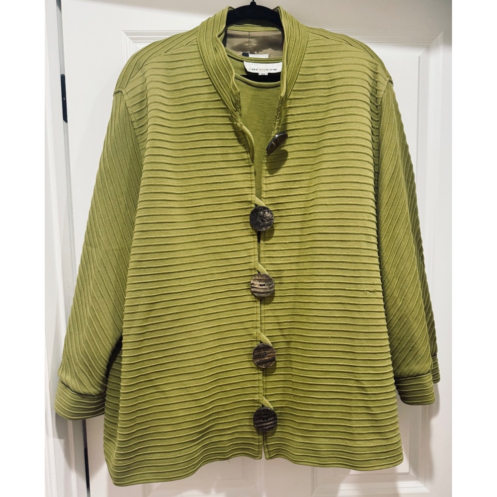 Caroline Rose Women Olive Green Ribbed Knit Button Front Cardigan Set XL Red